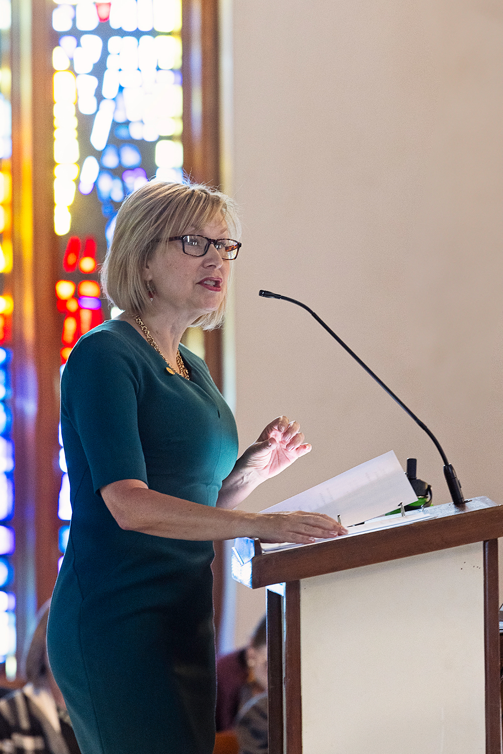 President Amy Storey speaks to the crowd